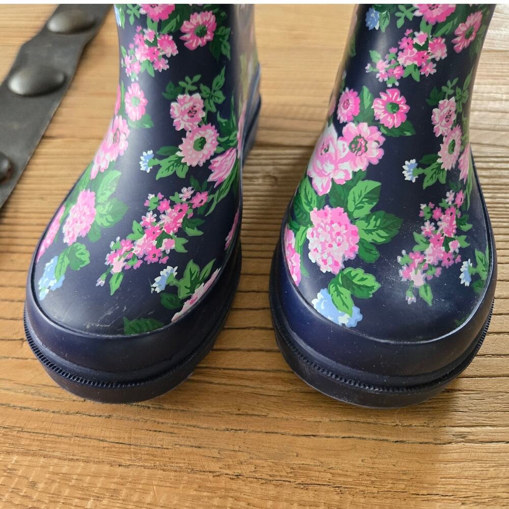 Janie and Jack Floral Navy Blue Rain Boots sz 12 - Picture 2 of 6
